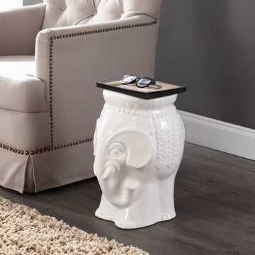 Orla 18.5" Modern Bohemian Elephant Ceramic Garden Stool - JONATHAN Y